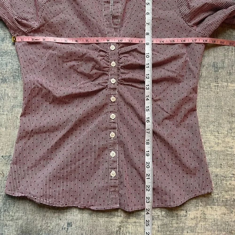 Van Heusen Stretch Berry and White Pin Check Pattern Long Sleeve Button Down S
